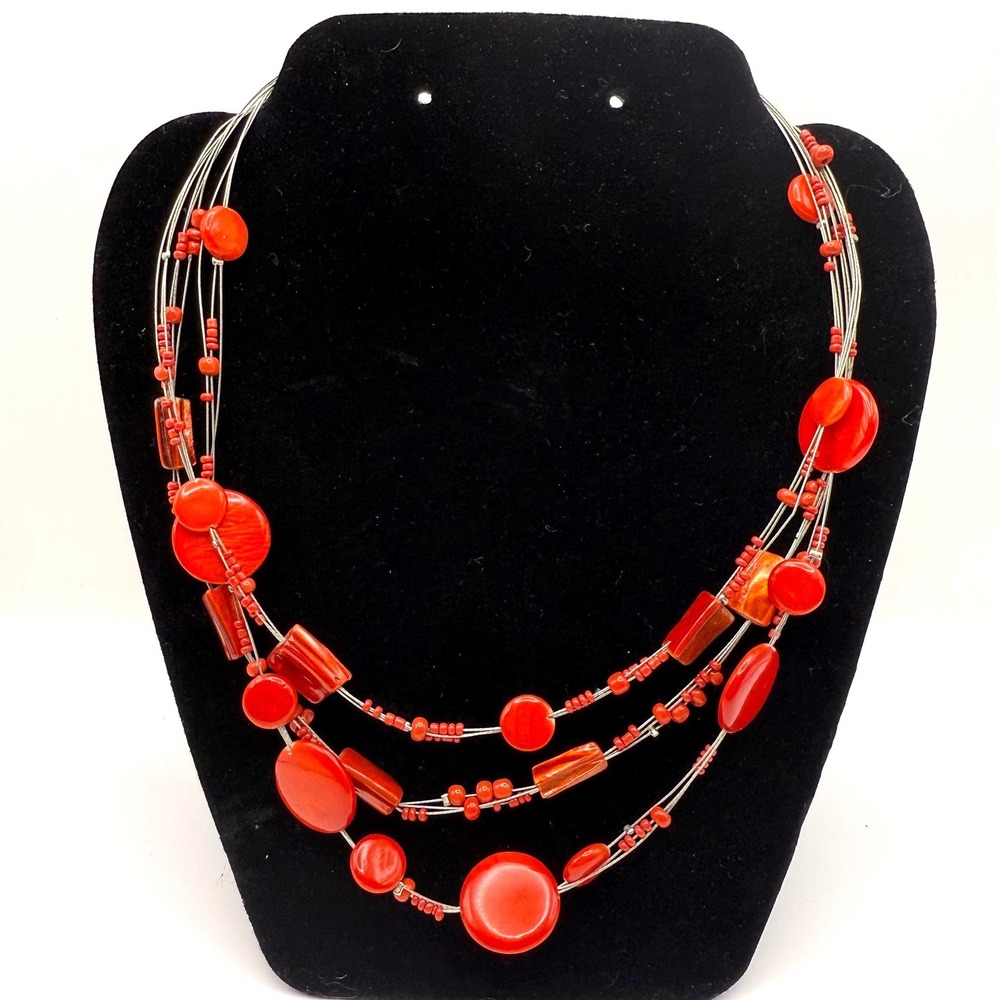 Vintage Red Multi Strand Beaded Necklace – Bold Statement Jewelry‎